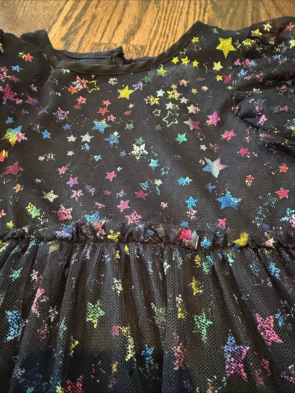 Lola + The Boys Black Tulle Tiered Dress with Multicolor Star Print